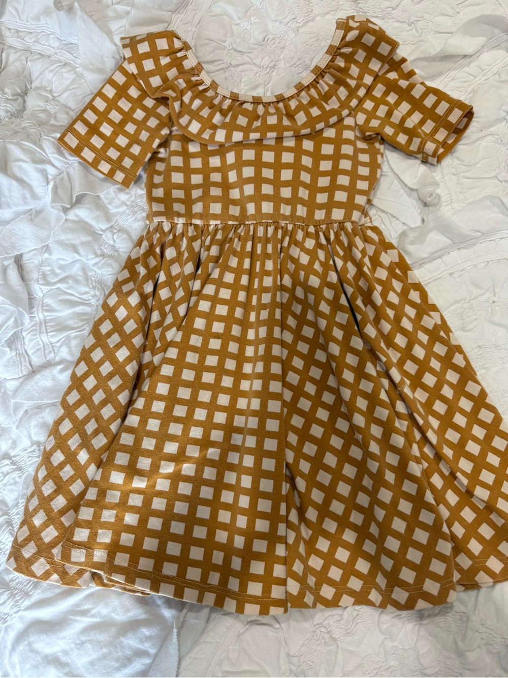 Alice + Ames grid ruffle neck dress